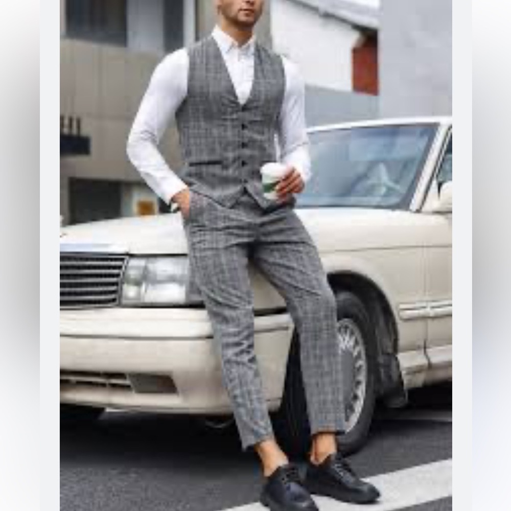 SHEIN Manfinity Bizformal Men 1Pc Plaid Vest Suit